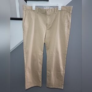 Men's Lacoste Flat Front Chino Pants Size 40x34 Solid Beige Logo Regular Fit